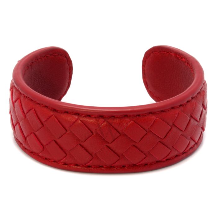 Bottega Veneta Intrecciato Red Nappa Leather Open Cuff Bracelet Bottega  Veneta
