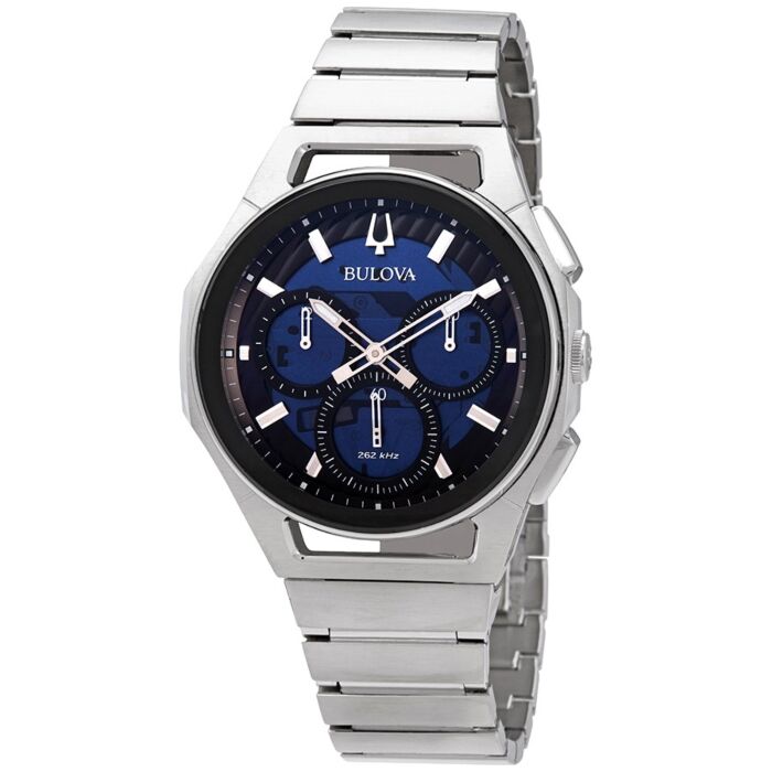 Men's Curv Chronograph Stainless Steel Blue Dial Watch | Bulova 96A205 |  World of Watches