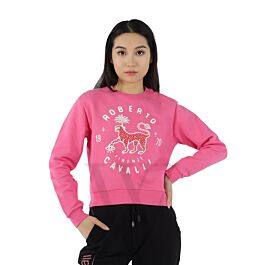 Roberto Cavalli Ladies Pink Lucky Leopard Print Cotton Jersey
