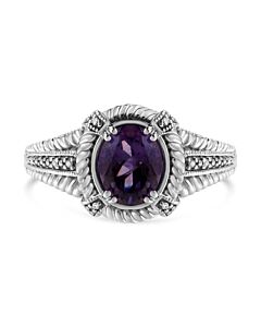 .925 Sterling Silver Prong Set Natural Oval Shape 9X7 MM Purple Amethyst Solitaire and Diamond Accent Ring