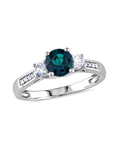 0.05 CT Diamond TW And 1 1/8 CT TGW Created Emerald Created White Sapphire 3 Stone Ring 10k White Gold GH I2;I3