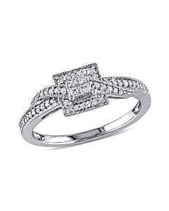 1/4 CT Princess and Round Diamonds TW Engagement Ring 10k White Gold GH I1;I2