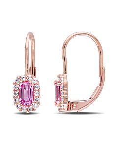 AMOUR Pink and White Sapphire Halo Leverback Earrings In 10K Rose Gold