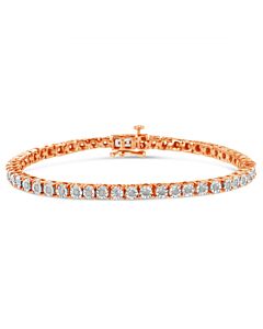 10K Rose Gold Plated .925 Sterling Silver 1.0 Cttw Miracle-Set Round-Cut Diamond Faceted Bezel Tennis Bracelet (I-J Color, I3 Clarity) - 9"