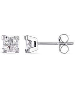 AMOUR 1/2 CT TW Princess Cut Diamond Stud Earrings In 10K White Gold