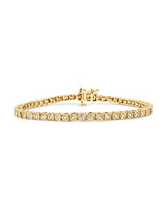 10K Yellow Gold Plated .925 Sterling Silver 1.0 Cttw Miracle-Set Diamond Round Faceted Bezel Tennis Bracelet (I-J Color, I3 Clarity) - 9"