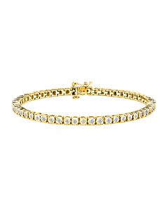 10K Yellow Gold Plated .925 Sterling Silver 1.0 Cttw Miracle-Set Diamond Round Faceted Bezel Tennis Bracelet (I-J Color, I3 Clarity) - 5"