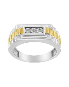 10K Yellow Gold Plated .925 Sterling Silver Diamond Accent Miracle-Set 3 Stone Ridged Band Gent's Fashion Ring (I-J Color, I2-I3 Clarity)