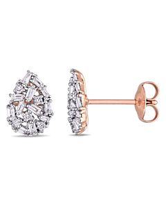 AMOUR 1/4 CT TW Baguette Diamond Cluster Pear Shaped Earring In 14K Rose Gold