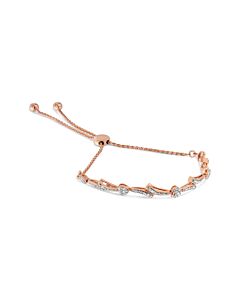14K Rose Gold Plated .925 Sterling Silver Diamond Accent Heart and Wave Link Bolo Bracelet (I-J Color, I2-I3 Clarity) - 6" to 9" Adjustable