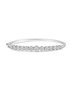 14K White Gold 2 5/8 Cttw Round Diamond 7 Stone Floral Cluster Link Bangle Bracelet (H-I Color, SI1-SI2 Clarity)