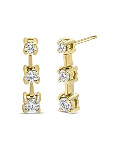 14K Yellow Gold 1/4 Cttw Round Diamond 3 Stone Graduated Linear Drop Past, Present and Future Stud Earrings (J-K Color, SI1-SI2 Clarity)