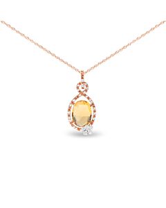 18K Rose Gold 1/5 Cttw Diamond and Oval Yellow Citrine and Orange Sapphire Gemstone Openwork Halo Teardrop with Flower Design 18" Necklace