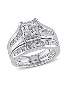 2 CT Princess Diamond TW Bridal Set Ring  14k White Gold GH I1;I2