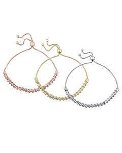AMOUR 3 Pc Set Of 3/4 CT TW Diamond Bolo Bracelets In White, Yellow and Rose Plated Sterling Silver