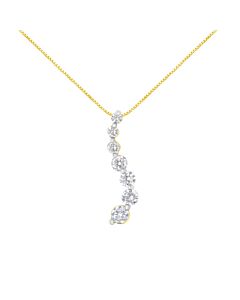 AGS Certified 14K Yellow Gold 2.0 Cttw Baguette and Brilliant Round-Cut Diamond Journey 18" Pendant Necklace (F-G Color, I1-I2 Clarity)