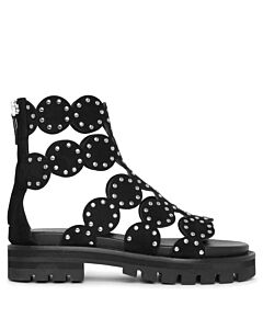 Alaia Ladies Black Studded Suede Chunky Sandals