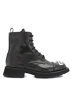 Alexander McQueen Men's Black/Silver Punk Stud Lace-Up Boots