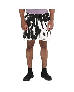 Alexander Mcqueen Men's White / Black Graffiti Logo Print Shorts, Brand Size 48 (US Size 38)