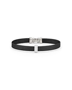 ALOR Black Cable Barred Bracelet with 18kt White Gold & Diamonds