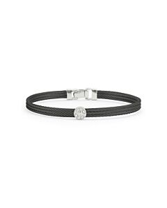 ALOR Black Cable Classic Stackable Bracelet with Single Round Station set in 18kt White Gold