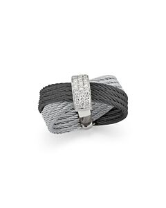 ALOR Black & Grey Cable Bow Ring with 18kt White Gold & Diamonds