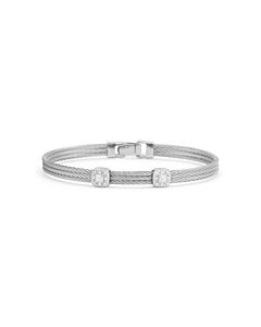 ALOR Grey Cable Classic Stackable Bracelet with Double Square Station set in 18kt White Gold