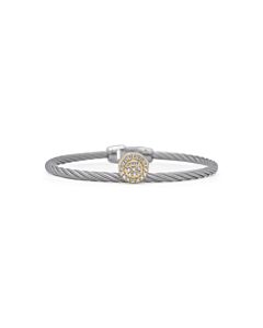 ALOR Grey Cable Elevated Round Station Bracelet with 18kt Yellow Gold & Diamonds