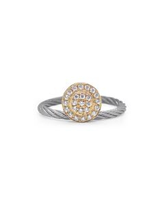 ALOR Grey Cable Elevated Round Station Ring with 18kt Yellow Gold & Diamonds