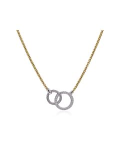 ALOR Grey Cable & Yellow Chain Interlocking Full Circle Necklace with 14K Gold & Diamonds