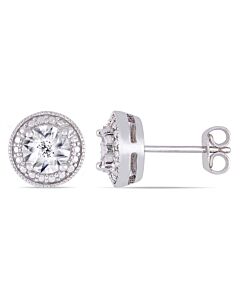 AMOUR Diamond Accent Round Halo Stud Earrings In Sterling Silver