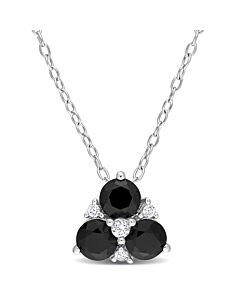 AMOUR 1 1/2 CT TGW Black Sapphire Created White Sapphire Pendant with Chain in Sterling Silver