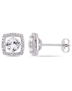 AMOUR 1 1/3 CT TGW Created White Sapphire and Diamond Stud Earrings In 10K White Gold