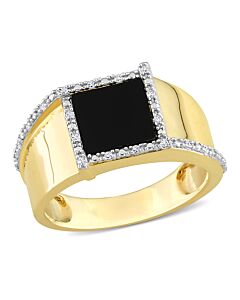 Amour 1/10 CT Diamond TW And 6 CT TGW Black Onyx Fashion Ring 10k Yellow Gold