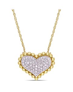 AMOUR 1/4 CT TW Diamond Clustered Heart Halo Necklace In 10K Yellow Gold