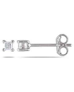 AMOUR 1/6 CT TW Princess Cut Diamond Stud Earrings In Sterling Silver
