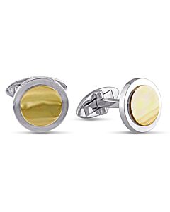 AMOUR Round Cufflinks In 2-Tone White and Yellow 10K Gold