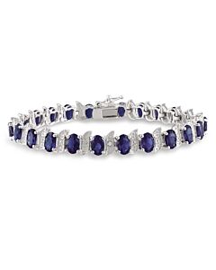 AMOUR 13 1/5 CT TGW Created Blue Sapphire and Diamond S-link Bracelet In Sterling Silver