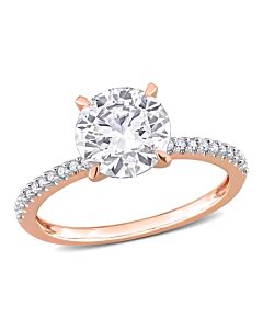 Amour 14k Pink Gold 1/10 CT Diamond TW And 1 4/5 CT TGW Created White Moissanite Solitaire Ring