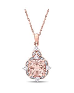 AMOUR Morganite, White Sapphire and Diamond Accent Halo Vintage-inspired Halo Drop Necklace In 14K Rose Gold