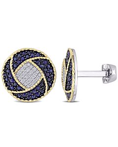 AMOUR 1 1/2 CT TGW Sapphire and 1/3 CT TW Diamond Cufflinks In 14K Two-Tone Gold