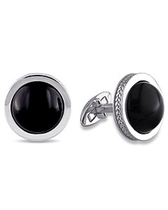 AMOUR 17 CT TGW Black Onyx Bezel Set Cufflinks with Braided Accent In Sterling Silver
