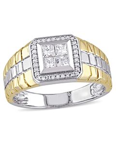 Amour 2 Tone Gold 1/2 CT Princess Cut Diamond Men's Ring