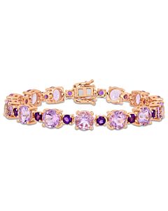 AMOUR 24 5/8 CT TGW Rose De France and Africa-amethyst Tennis Bracelet In Rose Gold Plated Sterling Silver
