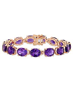 AMOUR 36 CT TGW Oval-cut Africa-amethyst Tennis Bracelet In Rose Gold Plated Sterling Silver