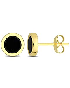 AMOUR 5/8CT TGW Black Onyx Round Stud Earrings In 14K Yellow Gold