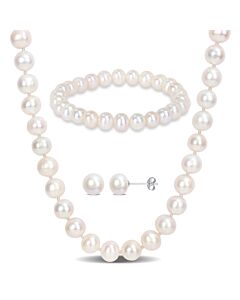 AMOUR 7.5-8mm Freshwater Cultured Pearl 3-piece Set Of Necklace Earrings & Bracelet In Sterling Silver