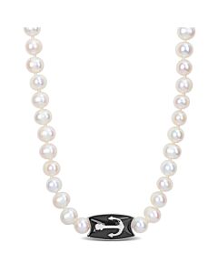 Amour 7-7.5mm Cultured Freshwater Pearl Men's Necklace with Large Lobster Clasp in Sterling Silver