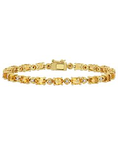 AMOUR 8-1/10 CT TGW Oval-cut Citrine and Diamond Accent Tennis Bracelet In Yellow Plated Sterling Silver