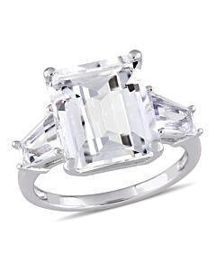 Amour 8 7/8 CT TGW Emerald and Tapered-Cut White Topaz 3-Stone Ring in Sterling Silver